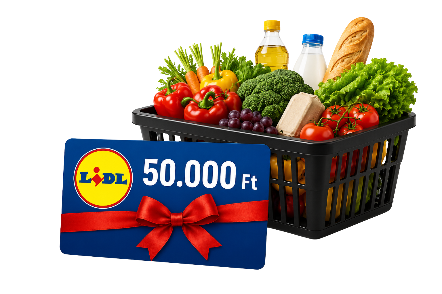 Bevásárlókosár és 50.000 Ft-os Lidl ajándékkártya